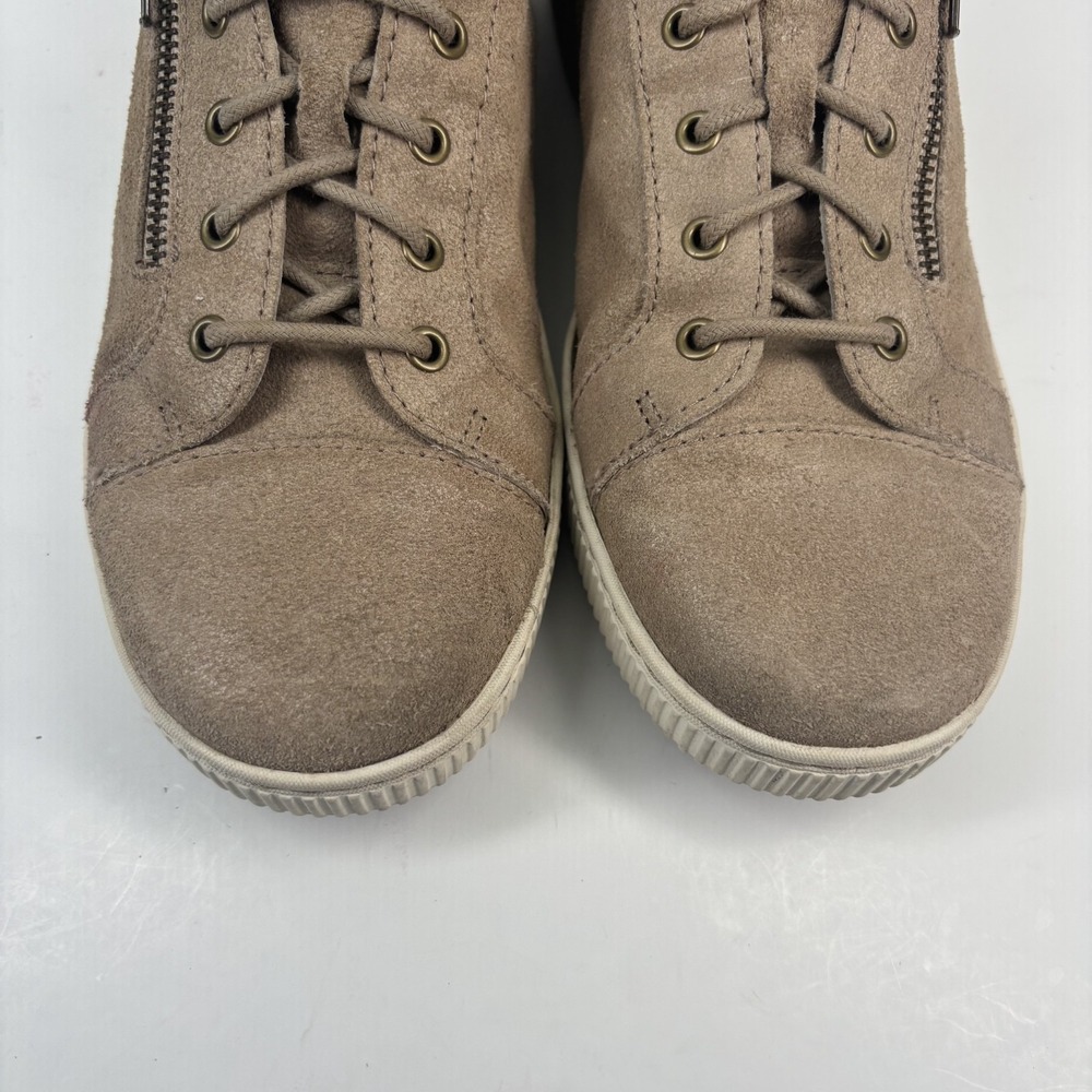 Born Tamara Women's US 10M Taupe Suede Low-Top Casual Sneakers Lace-Up Side Zip - Picture 2 of 16